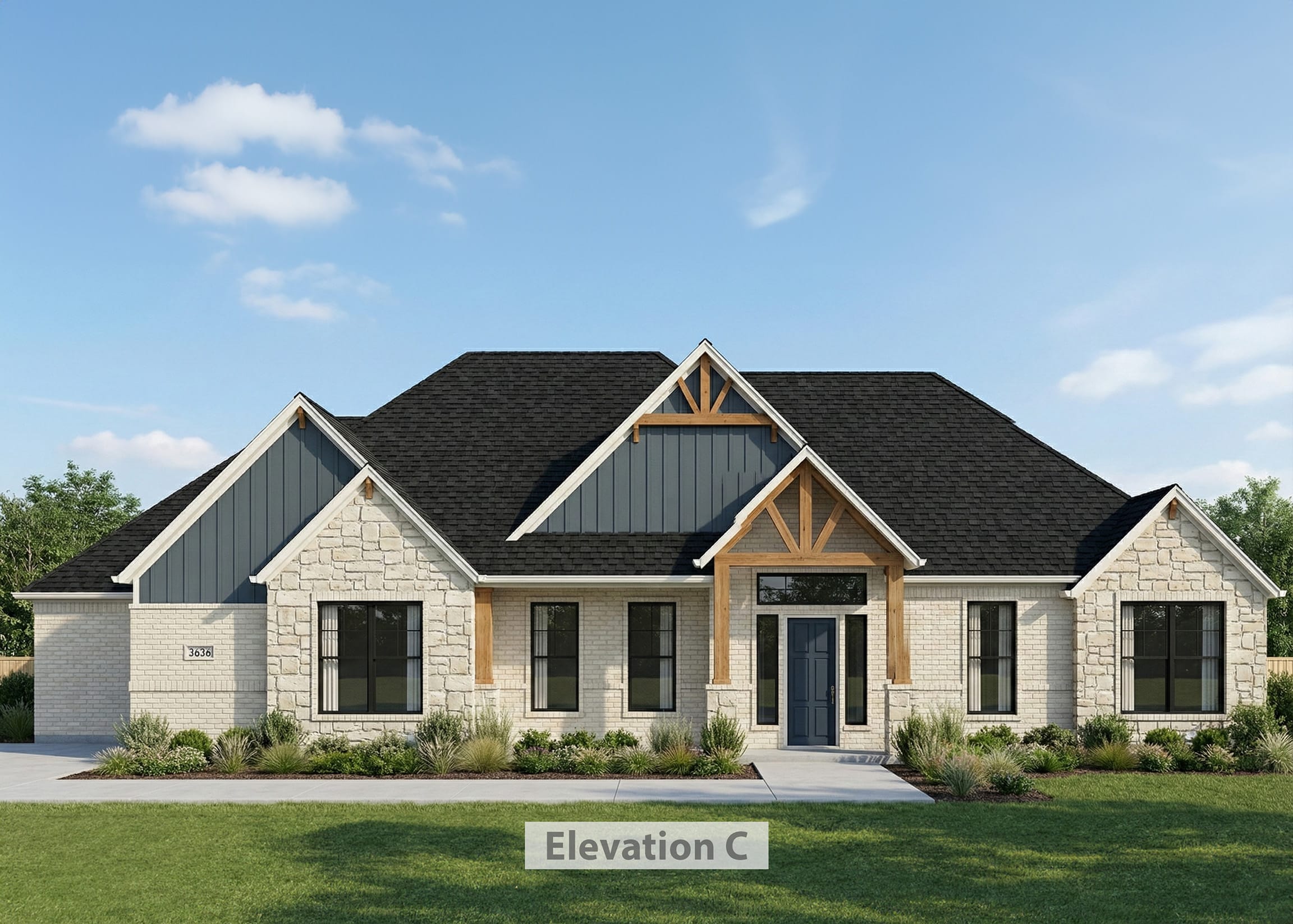 Rendering of the exterior of floor plan Meadowbrook, Elevation C